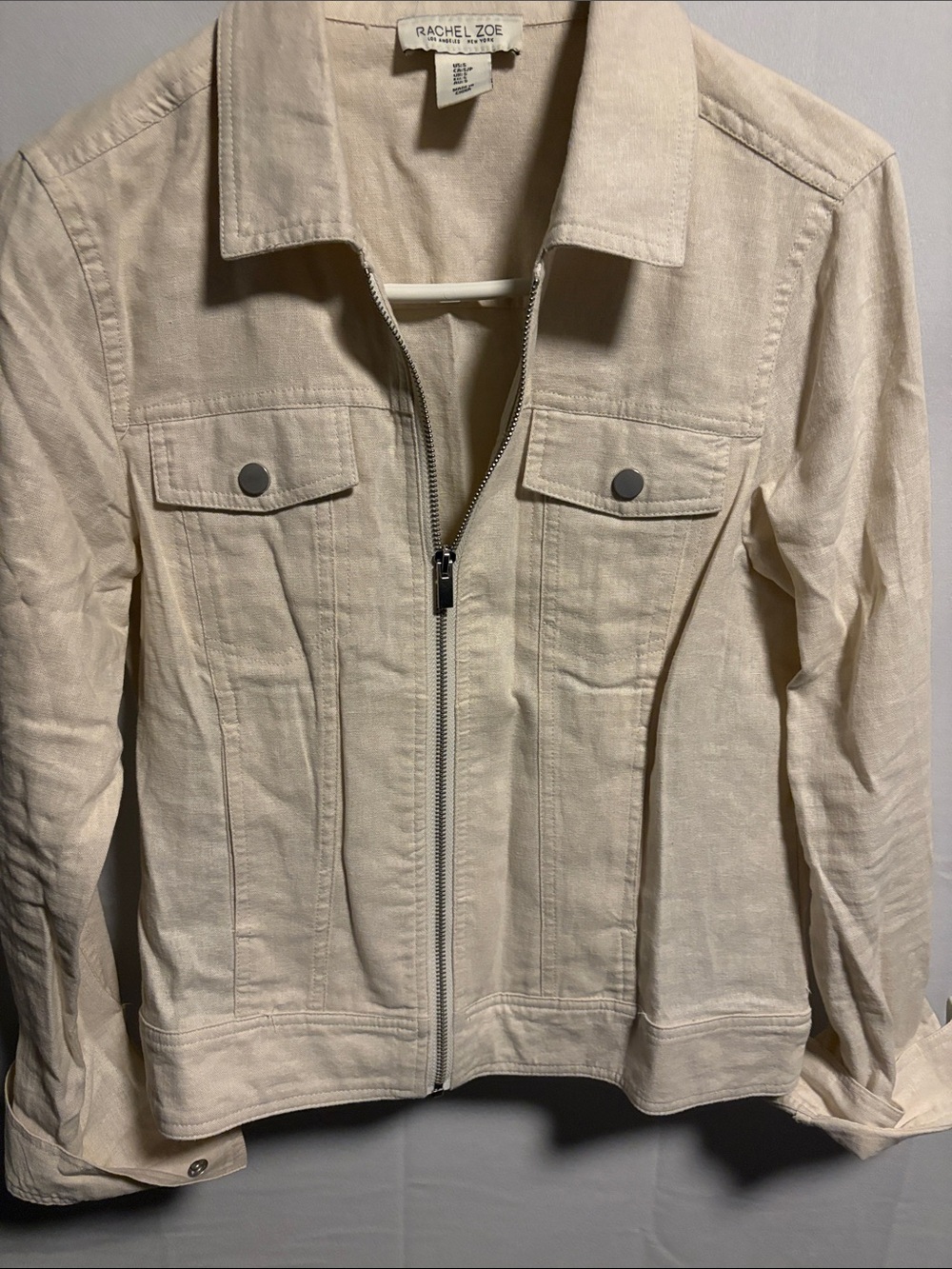 Rachel Zoe Cream Zip-Front Denim-Style Jacket
